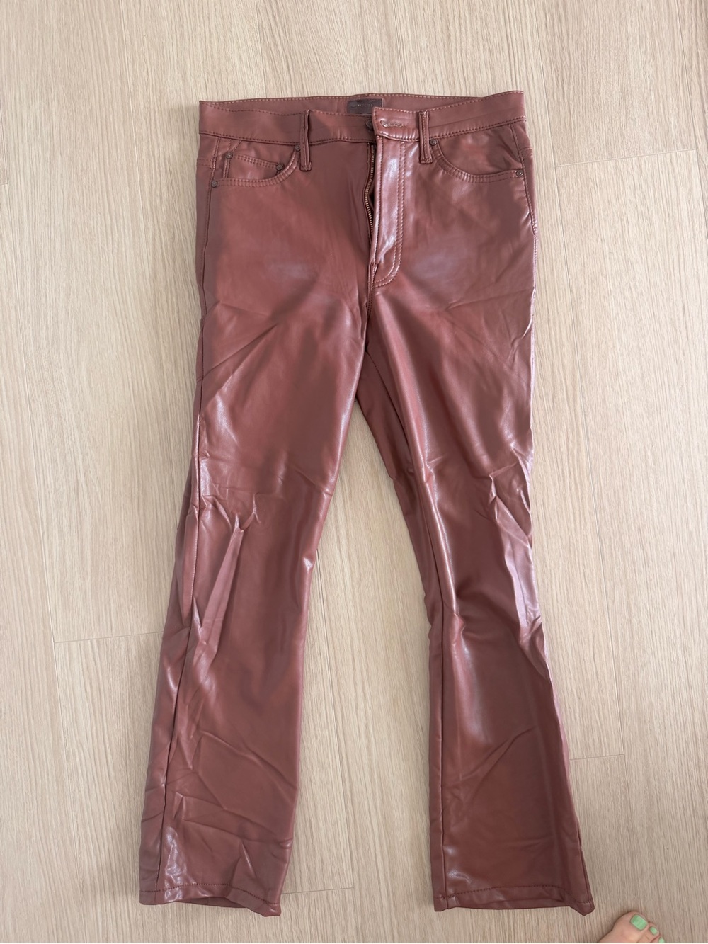 MOTHER Faux Leather Ankle Pants in Rust Brown